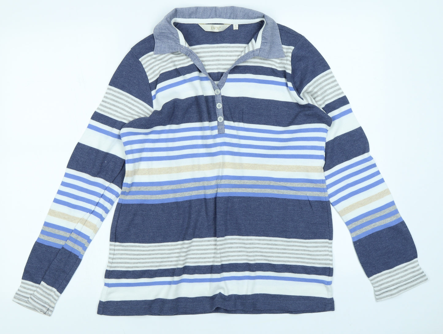 EWM Womens Blue Striped  Basic T-Shirt Size L