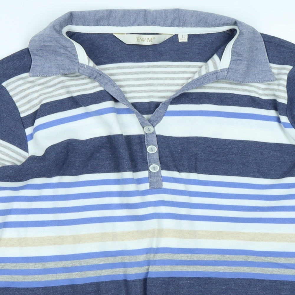 EWM Womens Blue Striped  Basic T-Shirt Size L