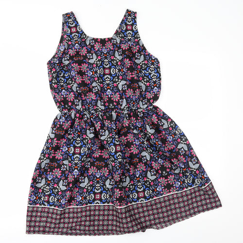 Preworn Womens Black Floral  Fit & Flare  Size 12