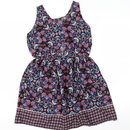 Preworn Womens Black Floral  Fit & Flare  Size 12