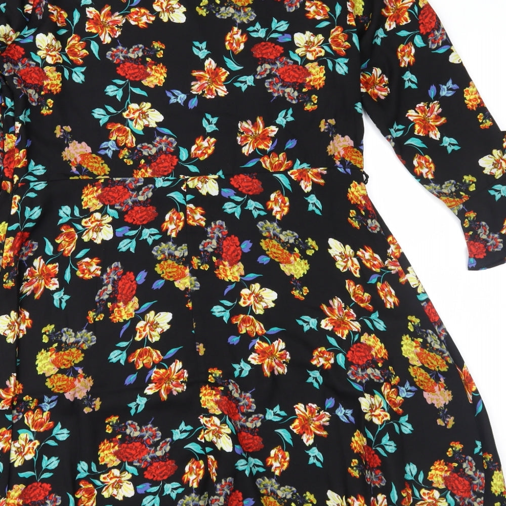 Primark Womens Black Floral  Fit & Flare  Size 16