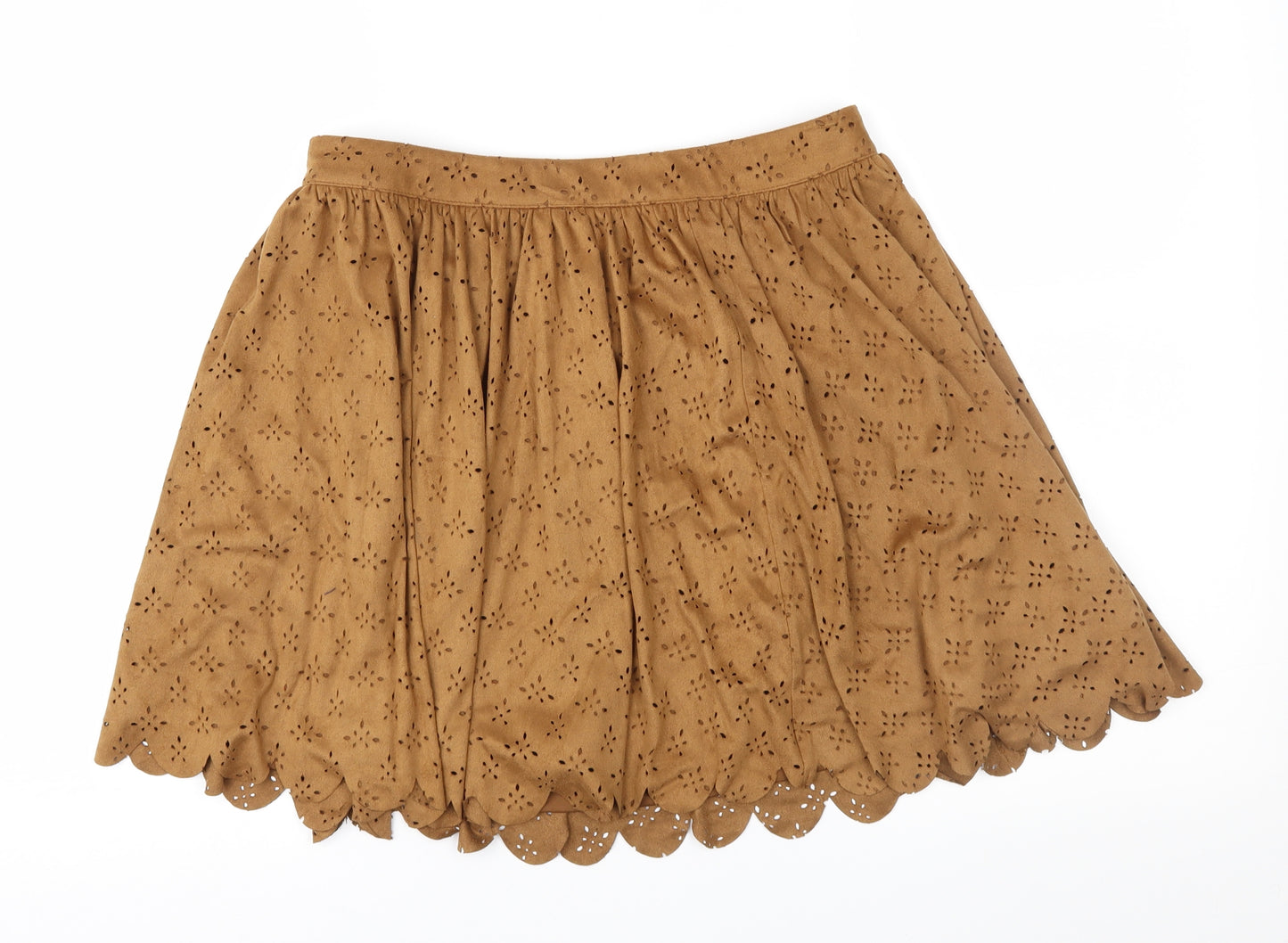 PARISIAN SIGNATURE Womens Brown Geometric  Flare Skirt Size 12  - Faux Suede