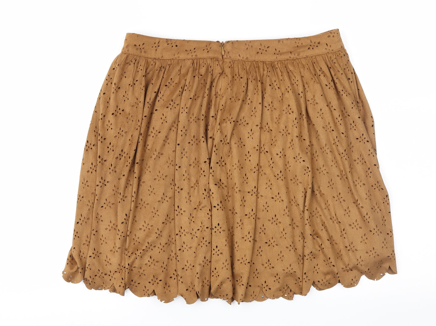 PARISIAN SIGNATURE Womens Brown Geometric  Flare Skirt Size 12  - Faux Suede