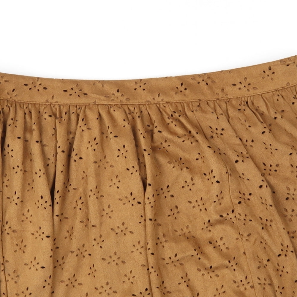 PARISIAN SIGNATURE Womens Brown Geometric  Flare Skirt Size 12  - Faux Suede