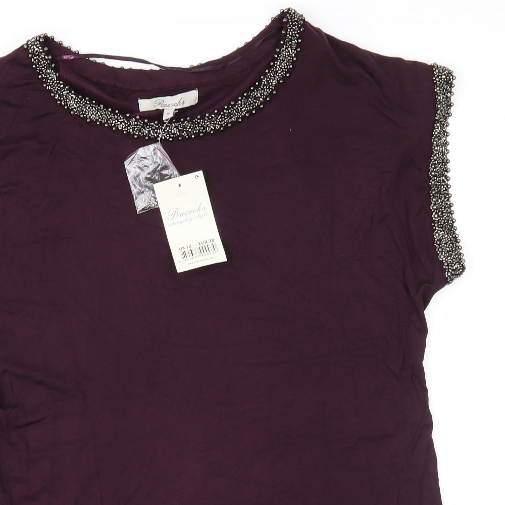 Peacock Ways Womens Purple   Basic T-Shirt Size 10