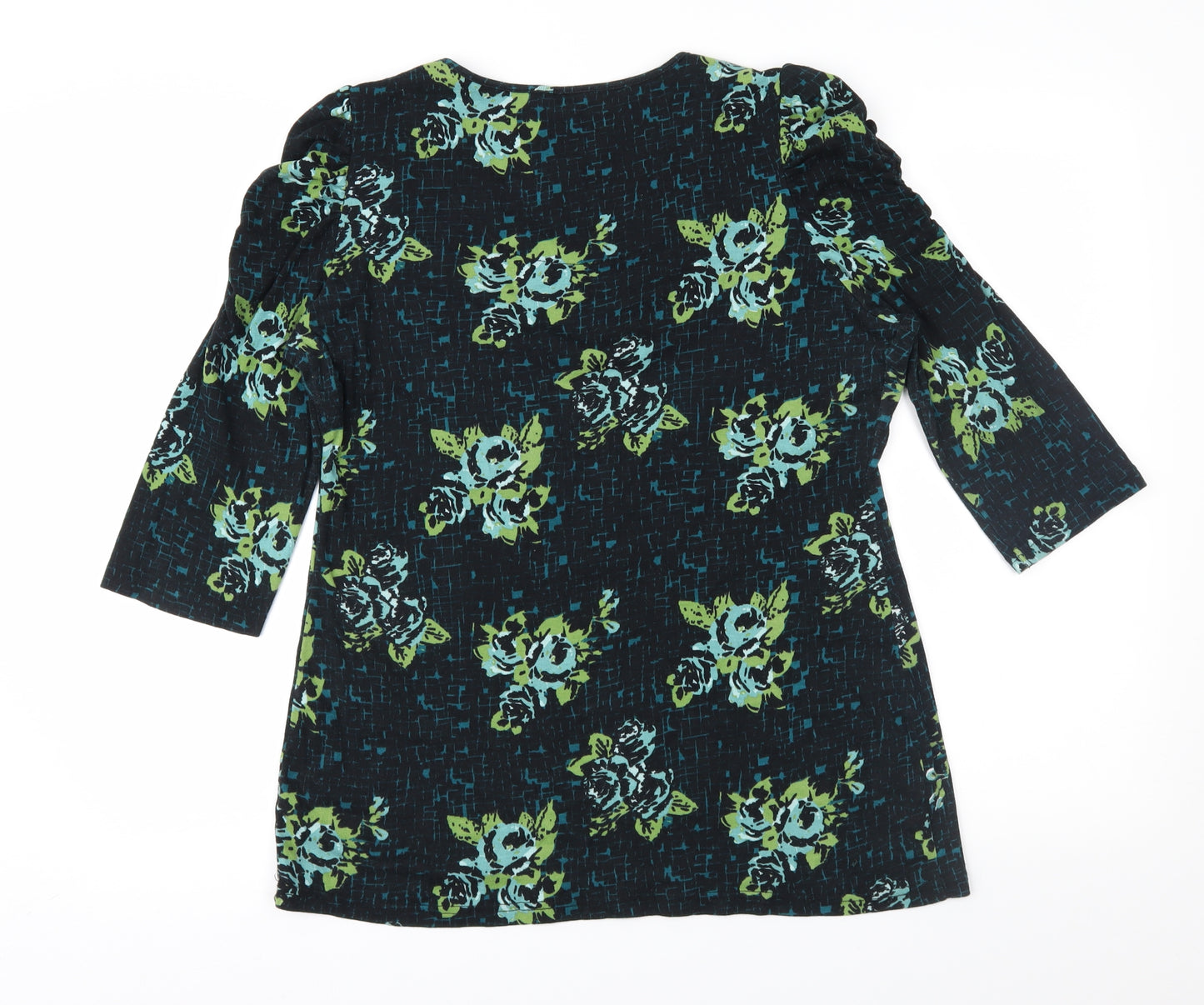 M&Co Womens Green Floral  Basic T-Shirt Size XL