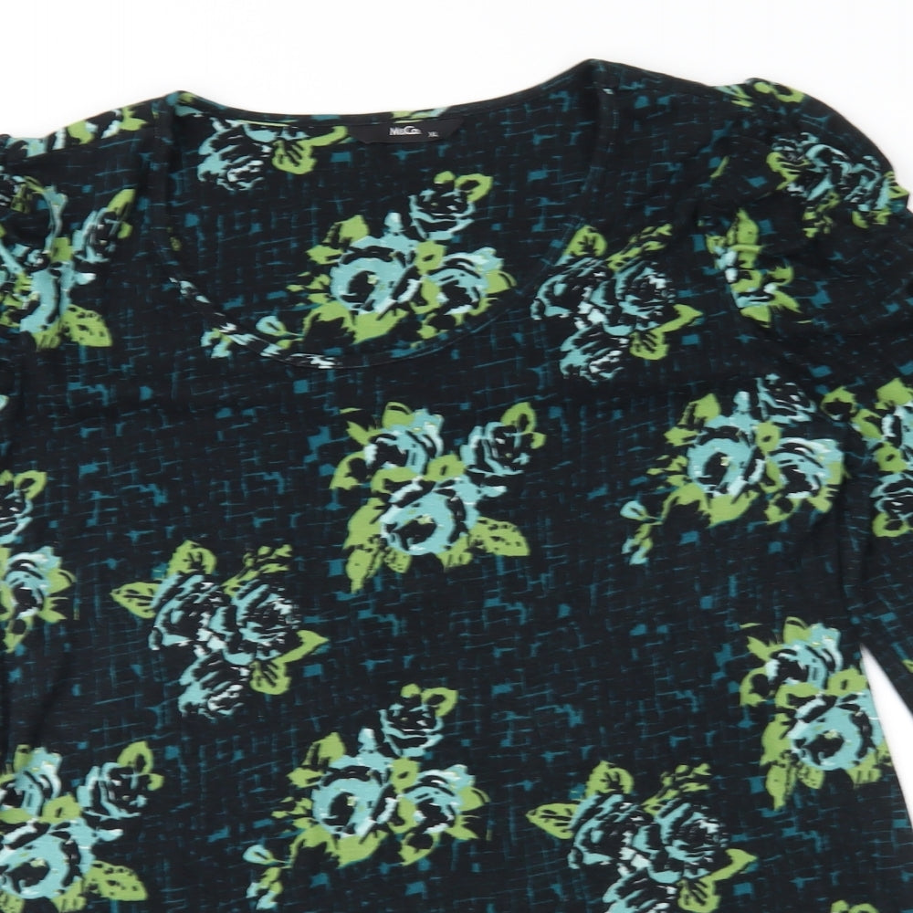M&Co Womens Green Floral  Basic T-Shirt Size XL