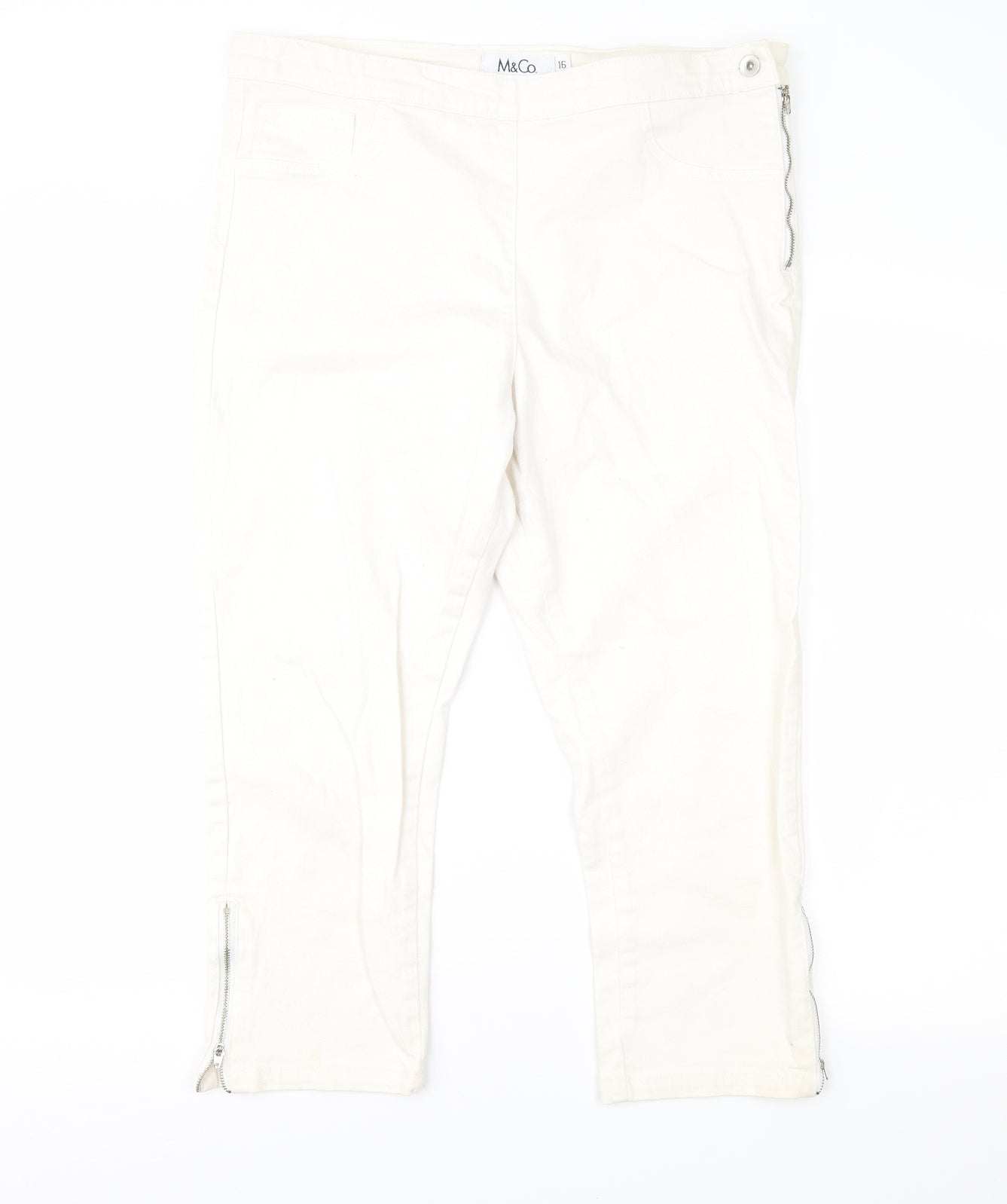 M&Co Womens White  Denim Cropped Jeans Size 16 L23 in