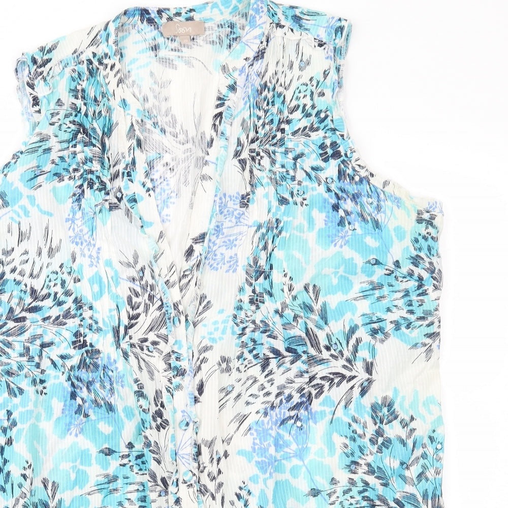 Soon Womens Blue Floral  Basic Blouse Size 20
