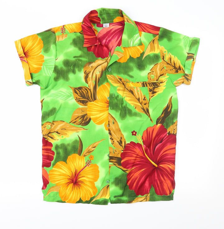 V.H.O Womens Green Floral  Basic Button-Up Size XS