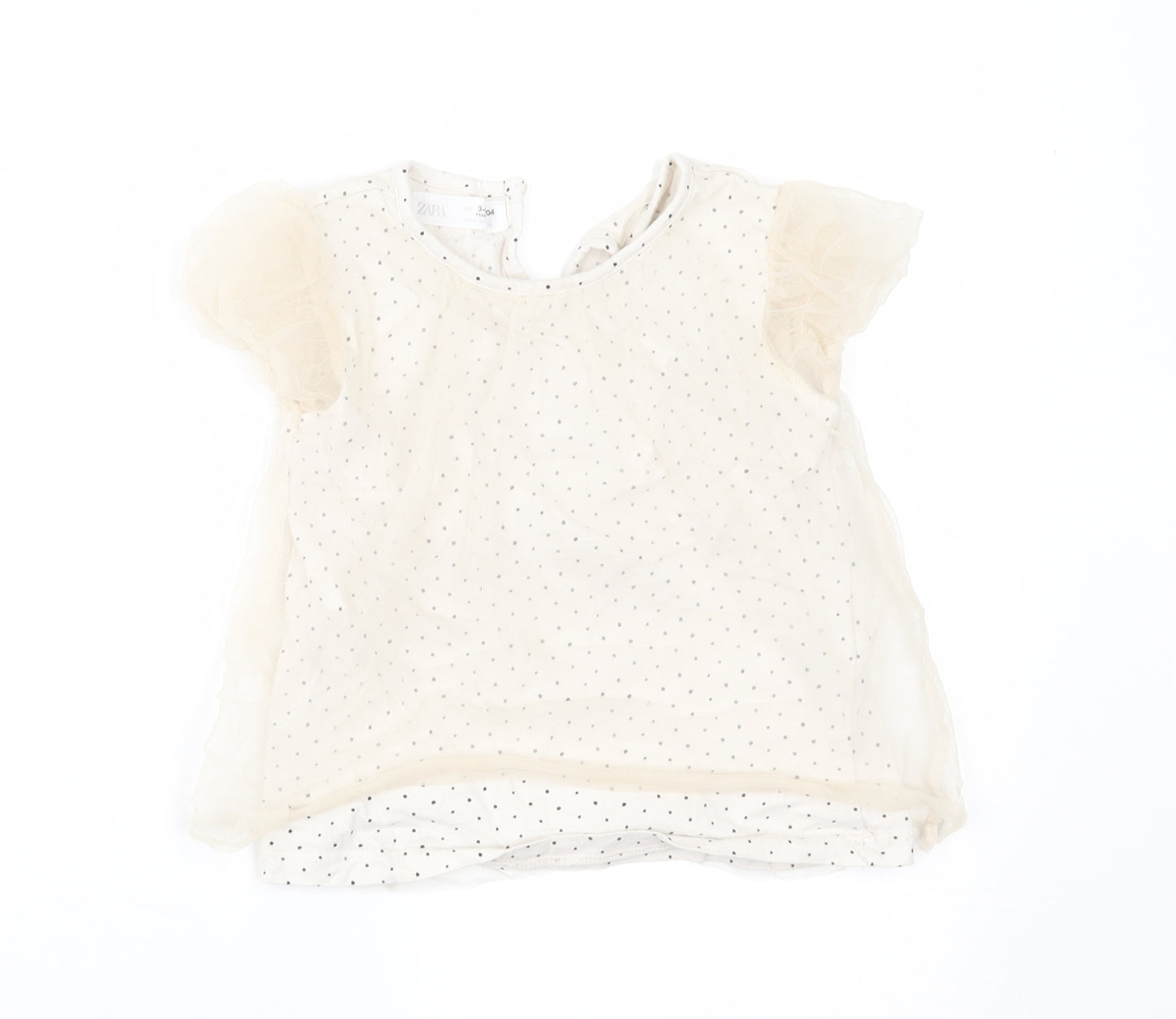 Zara Girls Beige Polka Dot  Basic Blouse Size 3-4 Years