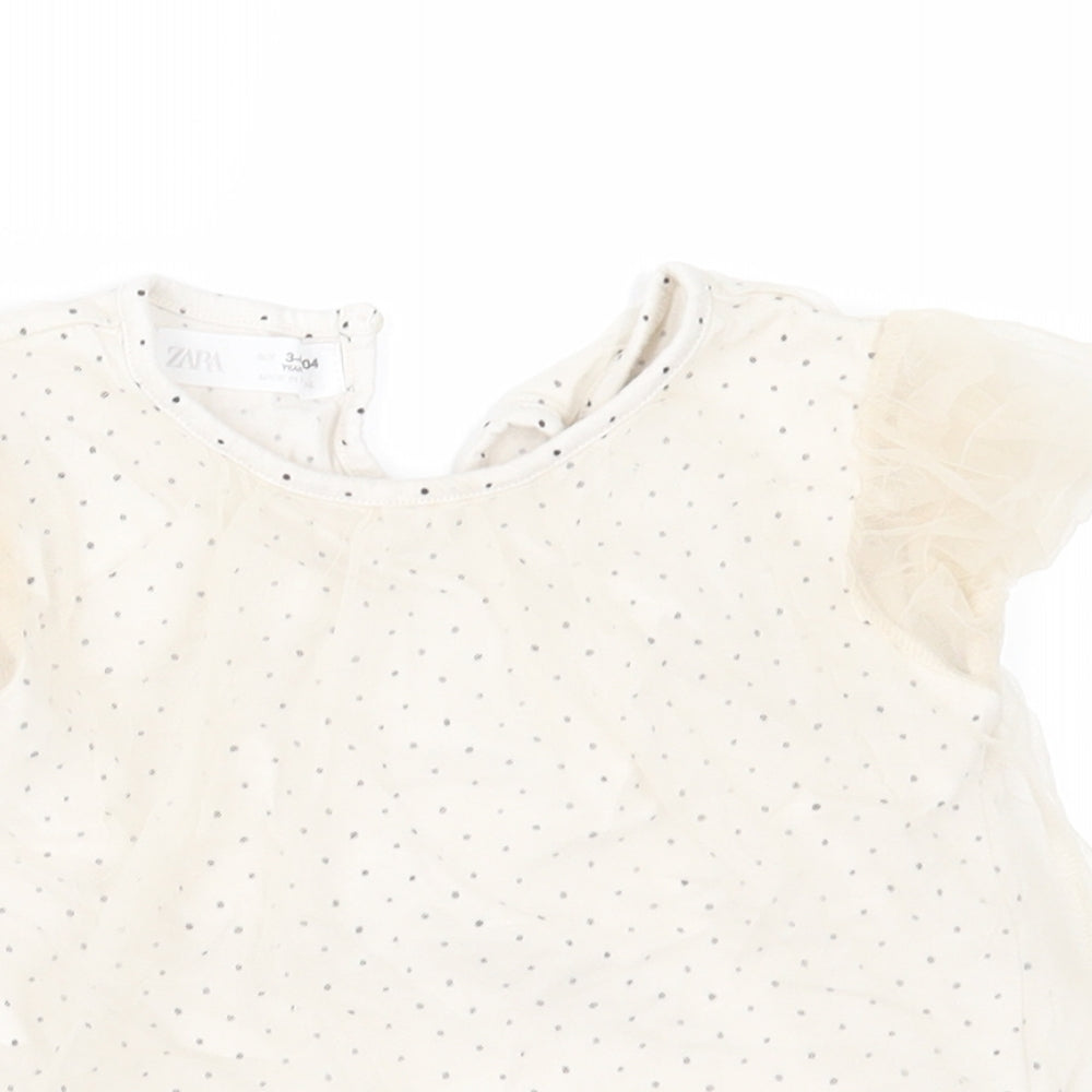 Zara Girls Beige Polka Dot  Basic Blouse Size 3-4 Years