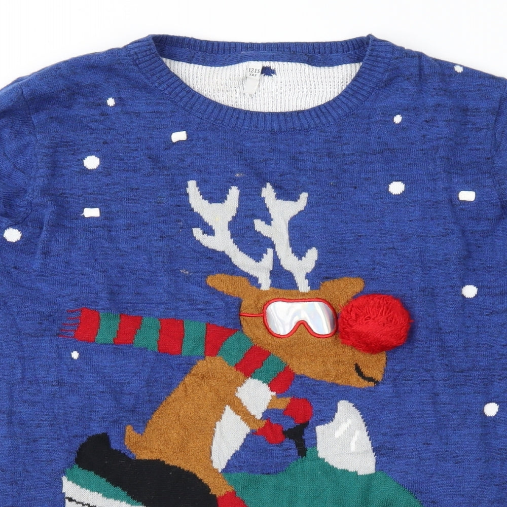 Marks and Spencer Boys Blue Fair Isle  Pullover Jumper Size 12-13 Years  - Xmas