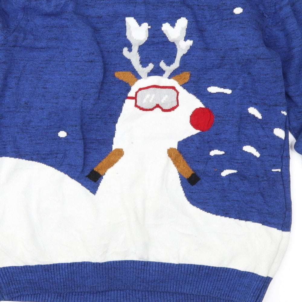 Marks and Spencer Boys Blue Fair Isle  Pullover Jumper Size 12-13 Years  - Xmas