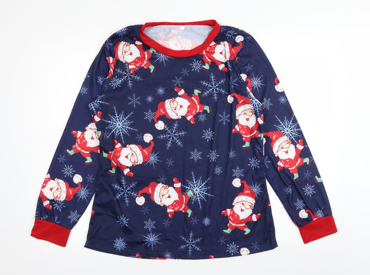 Preworn Womens Blue Solid Top Pyjama Top Size L - christmas