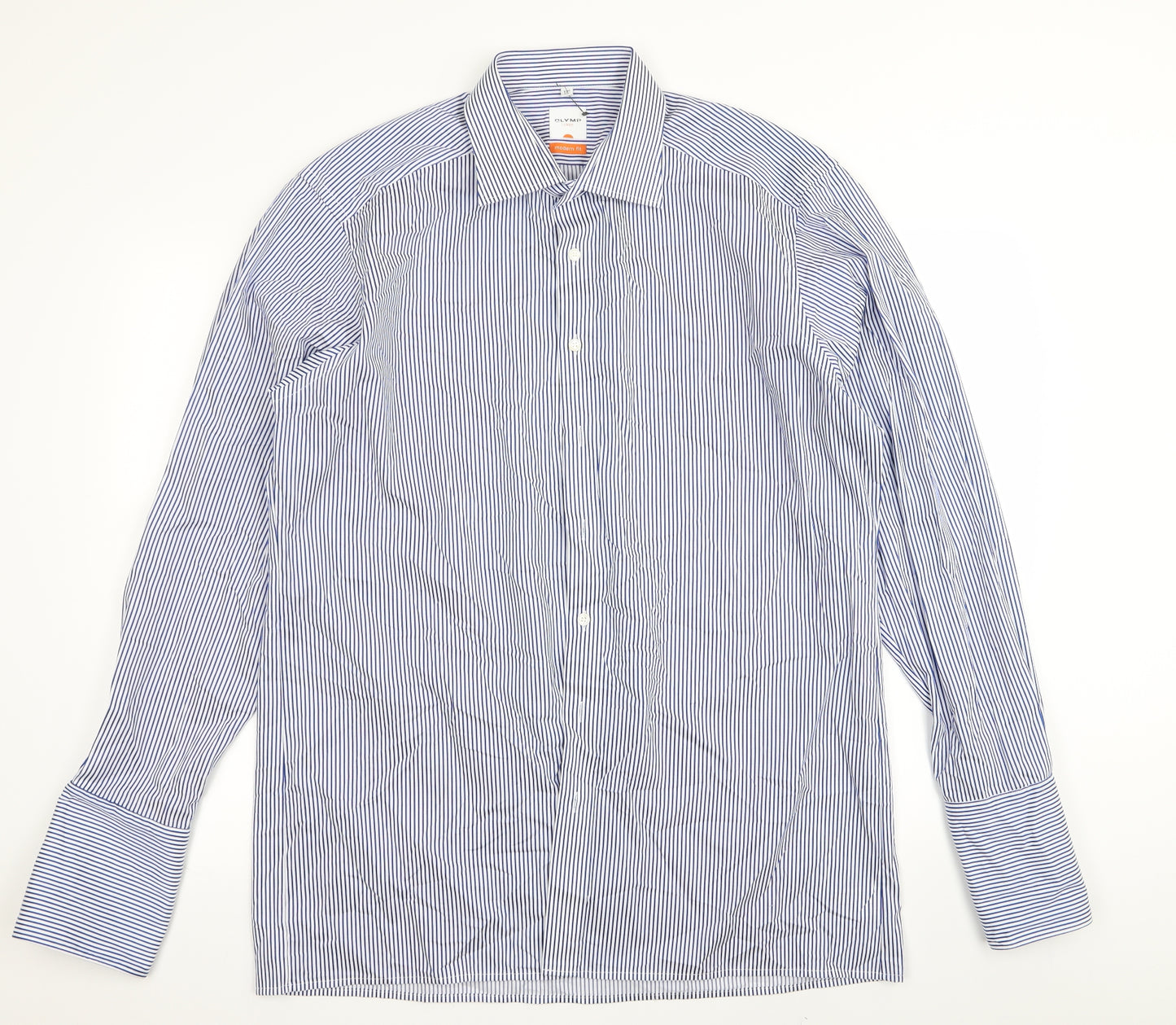 Olymp Mens Blue Striped   Dress Shirt Size 17
