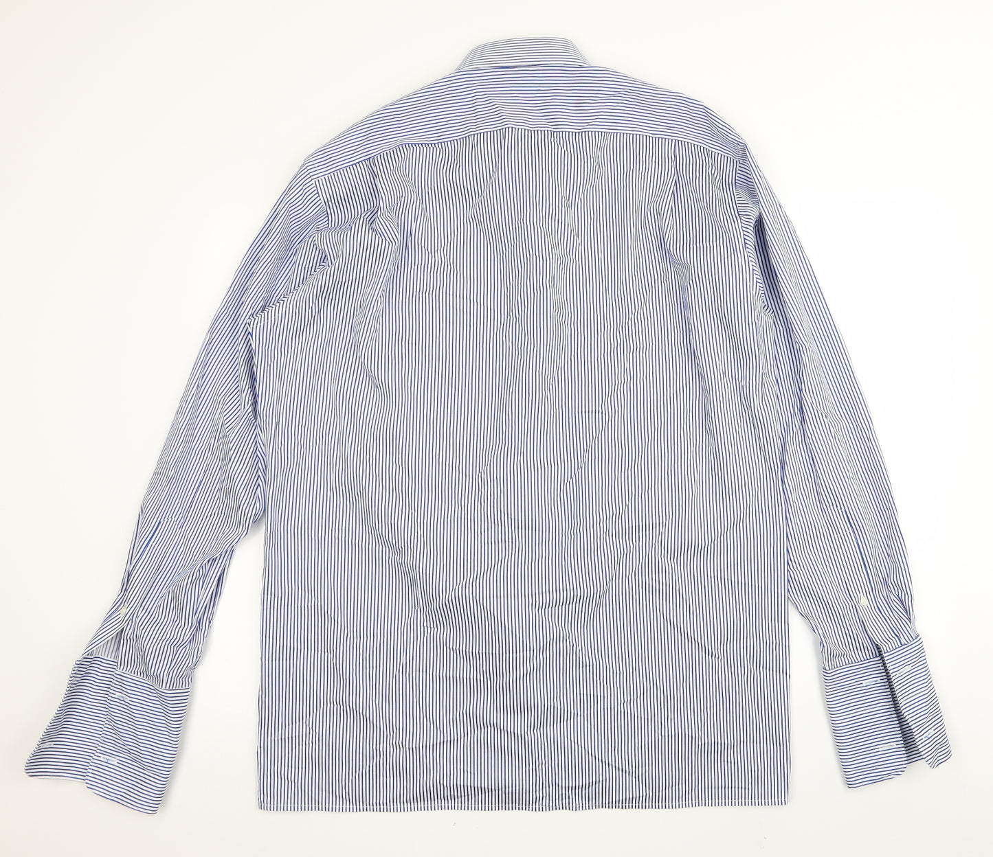 Olymp Mens Blue Striped   Dress Shirt Size 17