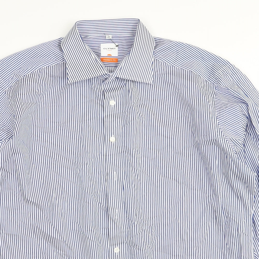 Olymp Mens Blue Striped   Dress Shirt Size 17