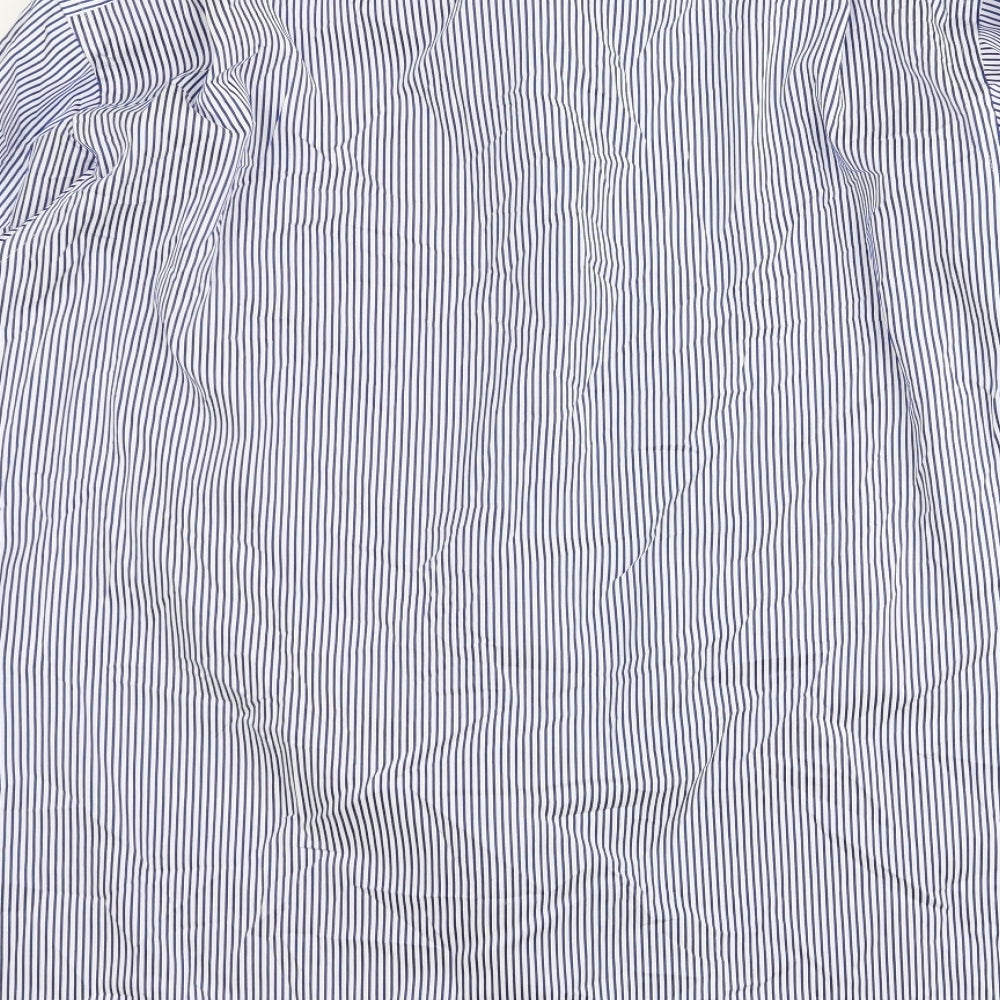 Olymp Mens Blue Striped   Dress Shirt Size 17
