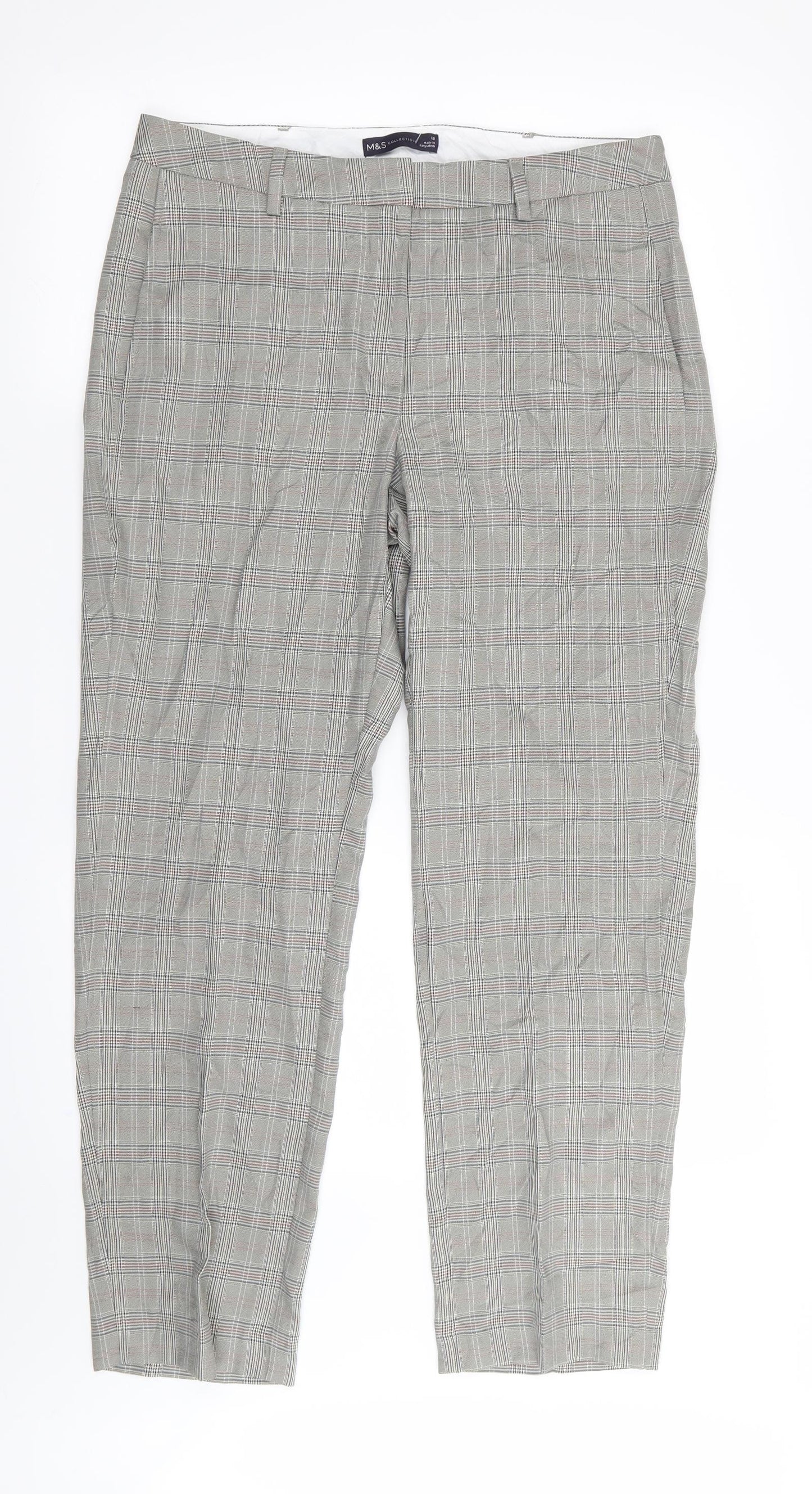 M&S Womens Beige Check  Trousers  Size 12 L28 in