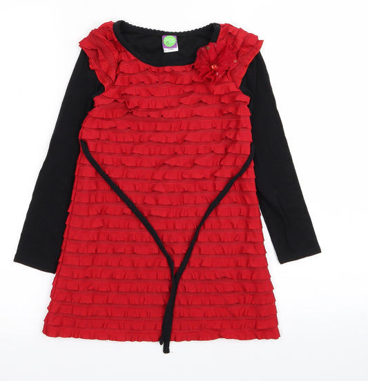 Front view of Dollie and Me girls’ red t-shirt dress, size 7, years