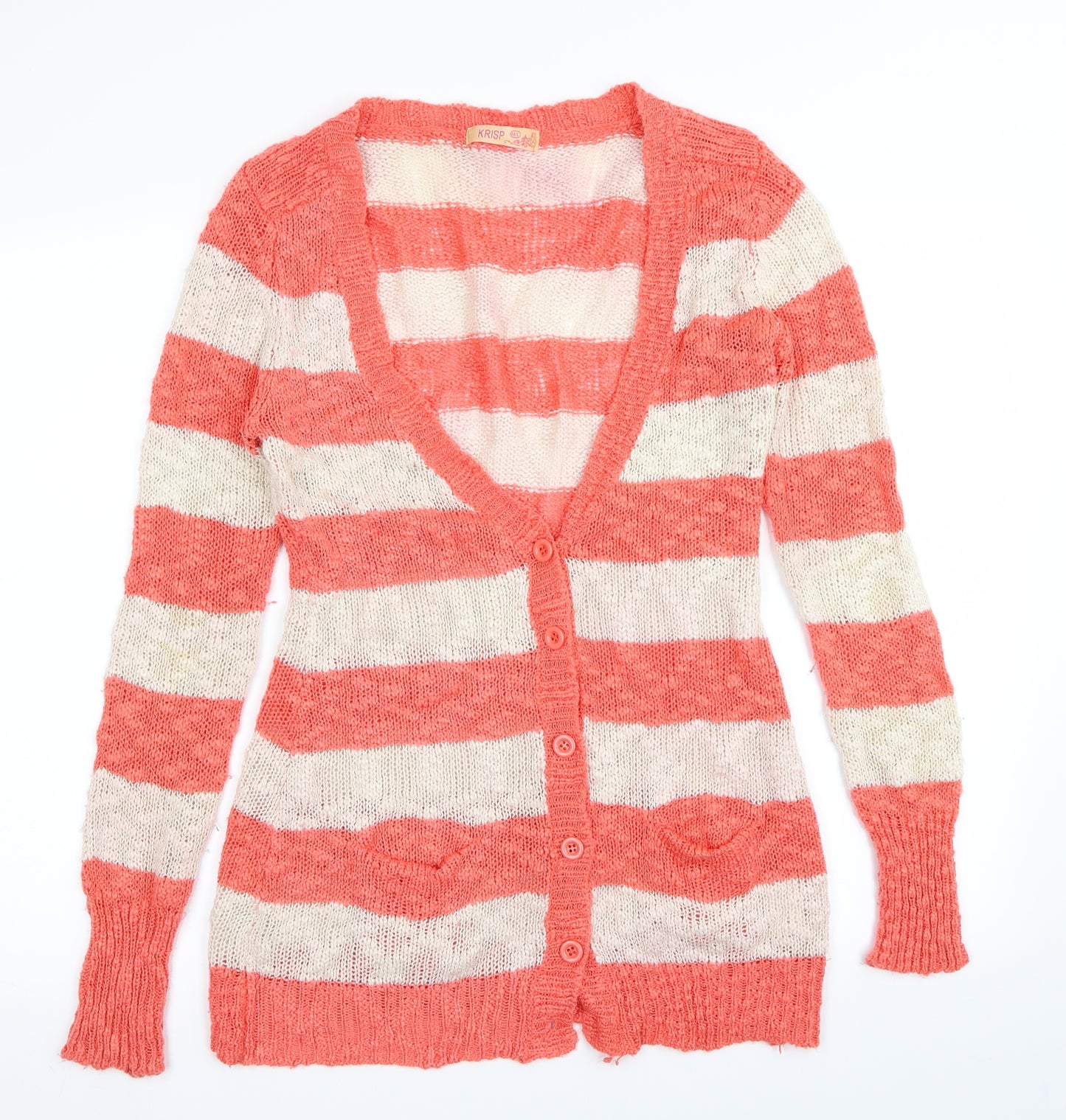 Krisp Womens Multicoloured Striped  Cardigan Jumper Size M