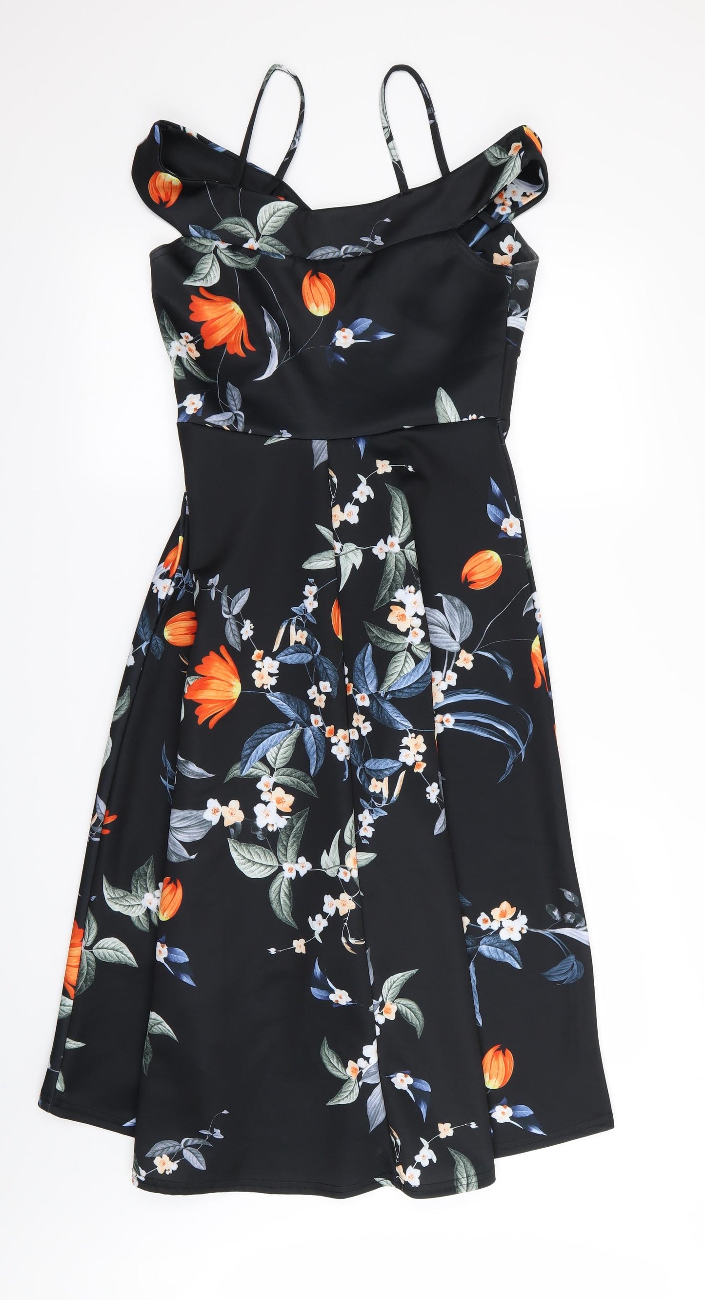 Quiz Womens Black Floral  Fit & Flare  Size 12
