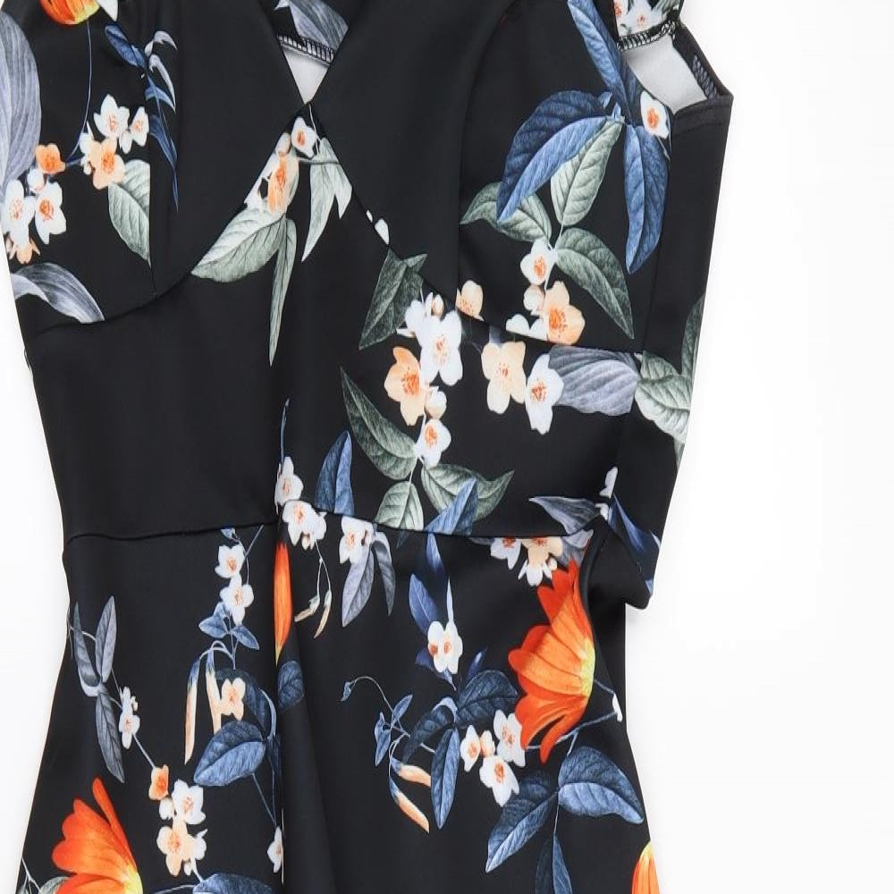 Quiz Womens Black Floral  Fit & Flare  Size 12