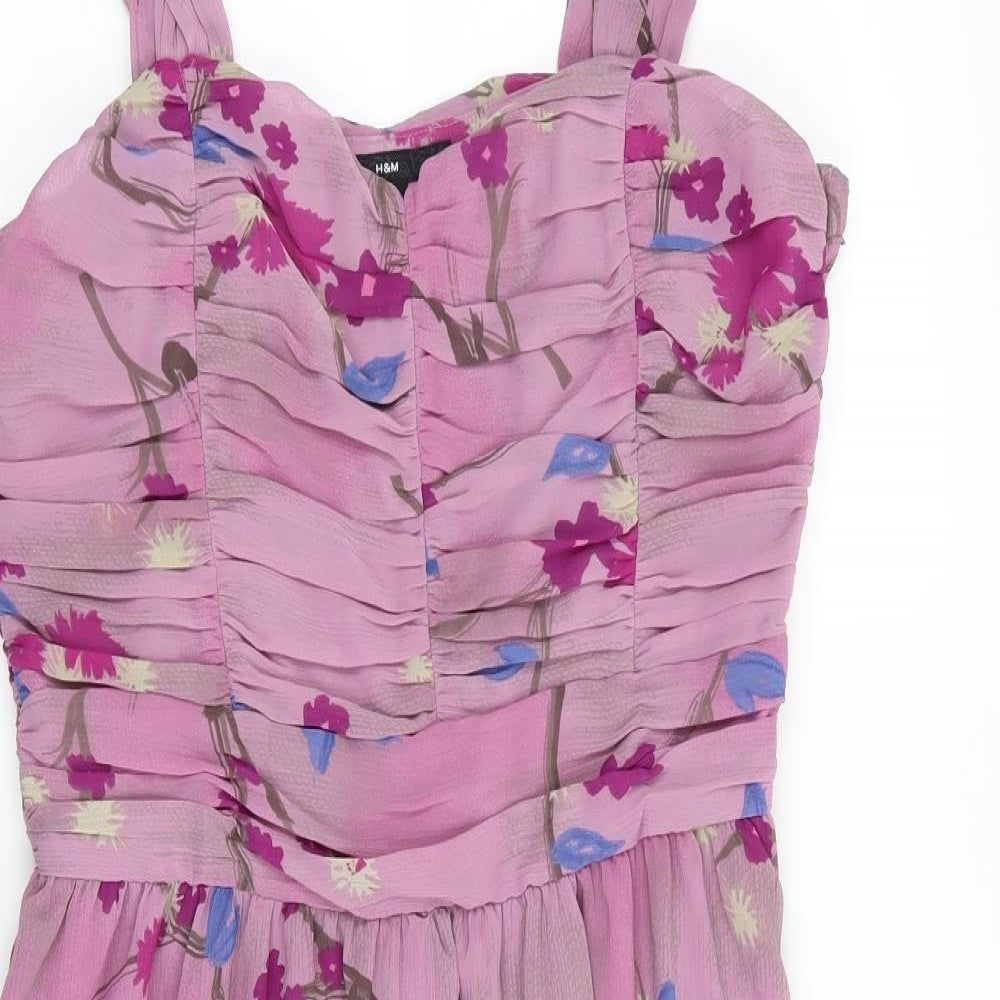 H&M Womens Purple Floral  Fit & Flare  Size 12