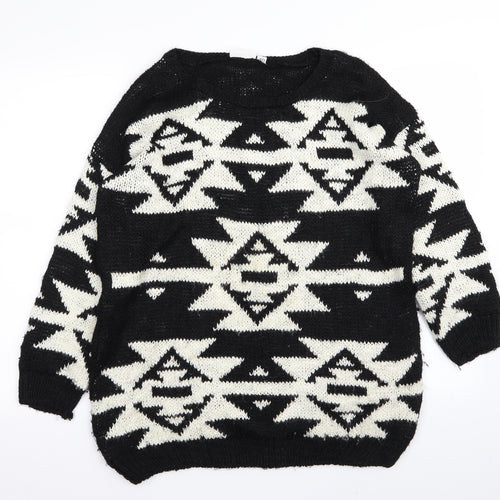 New Look Womens Black Argyle/Diamond  Pullover Jumper Size 12
