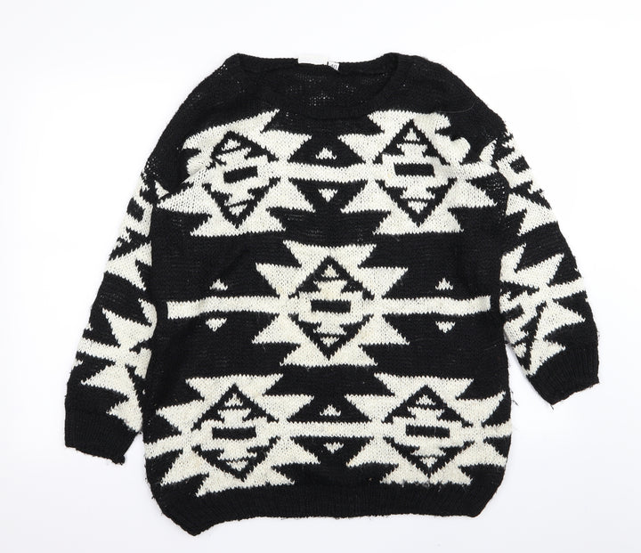 New Look Womens Black Argyle/Diamond Pullover Jumper Size 12