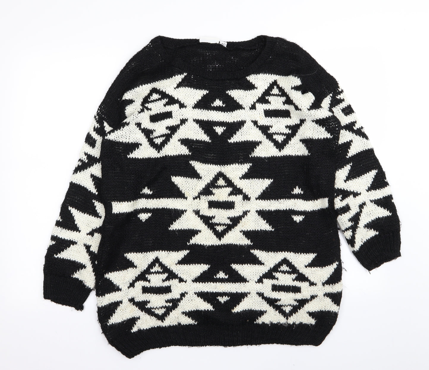 New Look Womens Black Argyle/Diamond  Pullover Jumper Size 12
