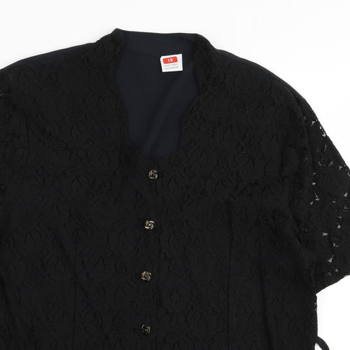 Preworn Womens Black Floral  Basic Button-Up Size 18