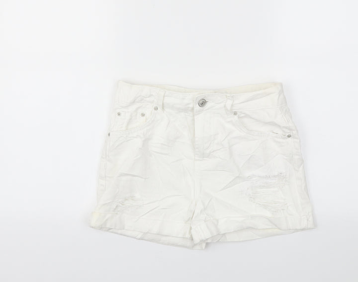 Topshop Womens White Cut-Off Shorts Size 6