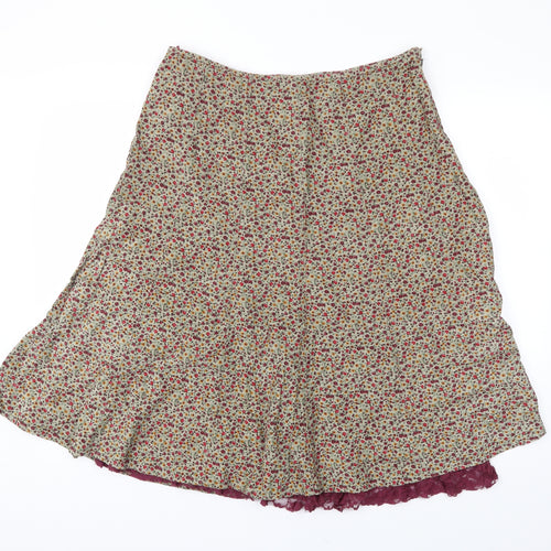 M&S Womens Brown Floral  Flare Skirt Size 14