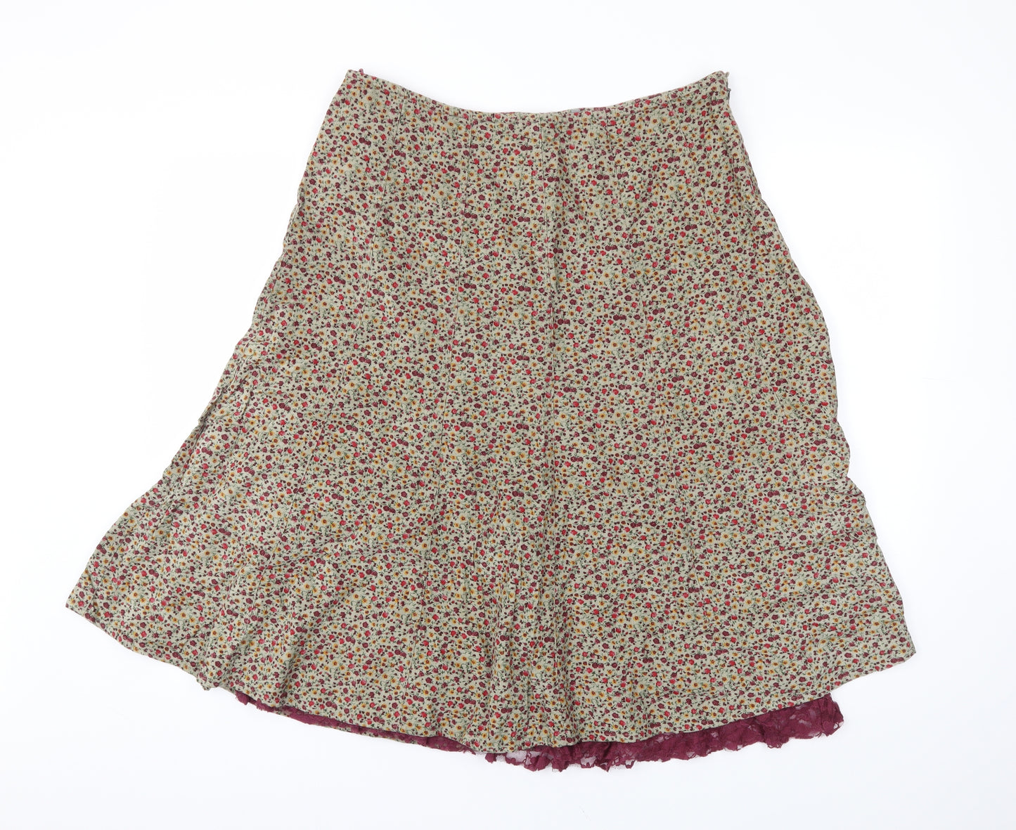 M&S Womens Brown Floral  Flare Skirt Size 14