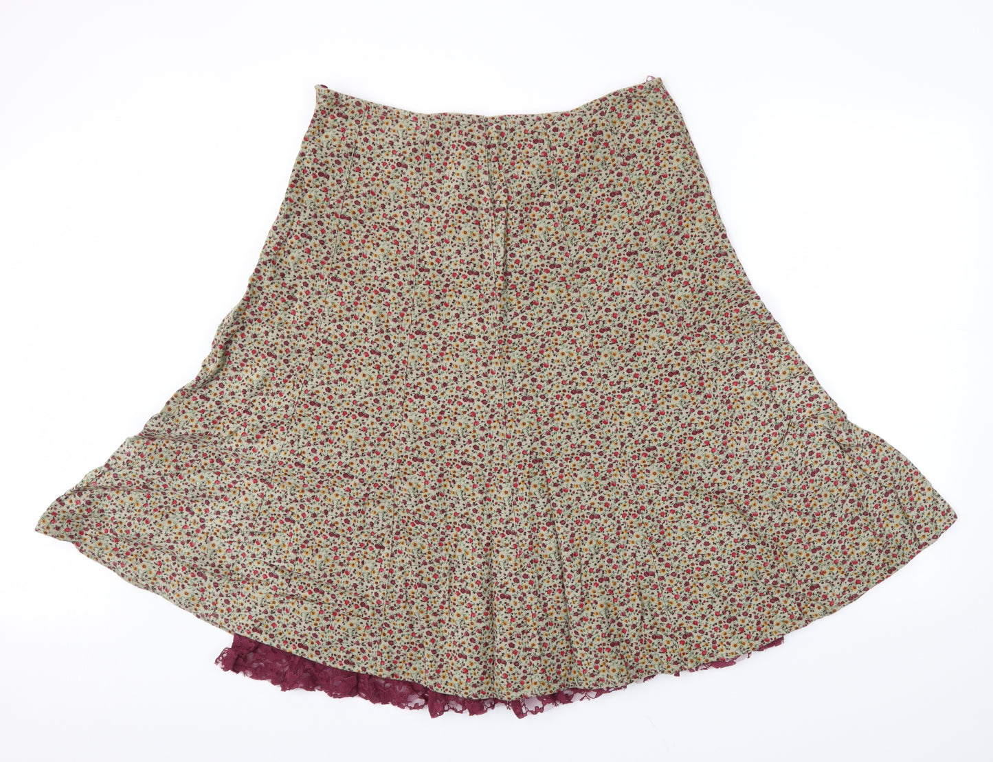 M&S Womens Brown Floral  Flare Skirt Size 14