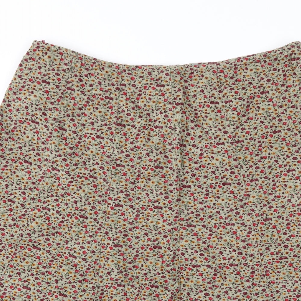 M&S Womens Brown Floral  Flare Skirt Size 14