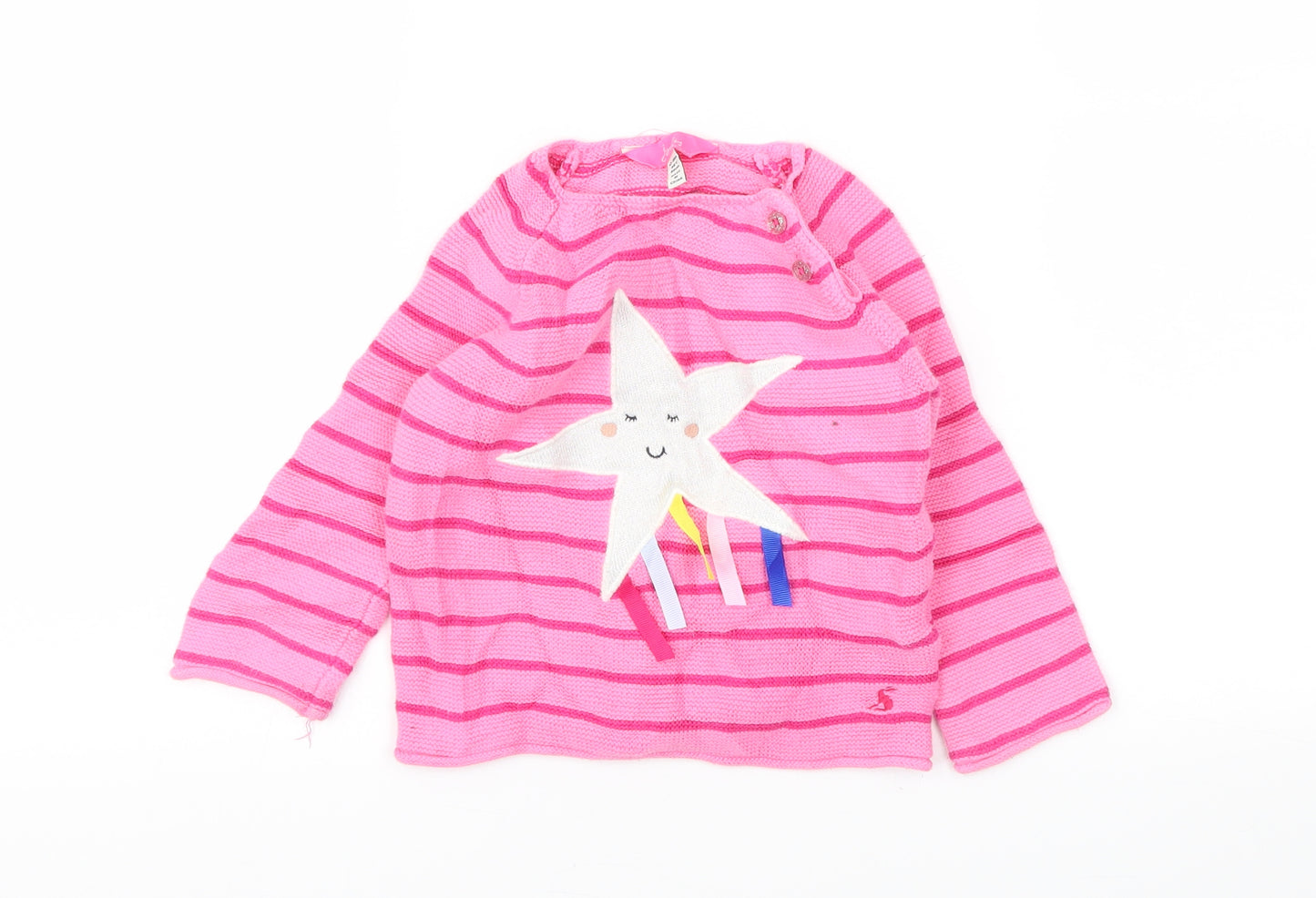 Joules Girls Pink Striped  Pullover Jumper Size 12-18 Months