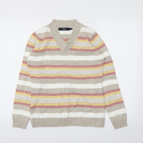 Isle Essentials Womens Multicoloured Striped  Basic T-Shirt Size S