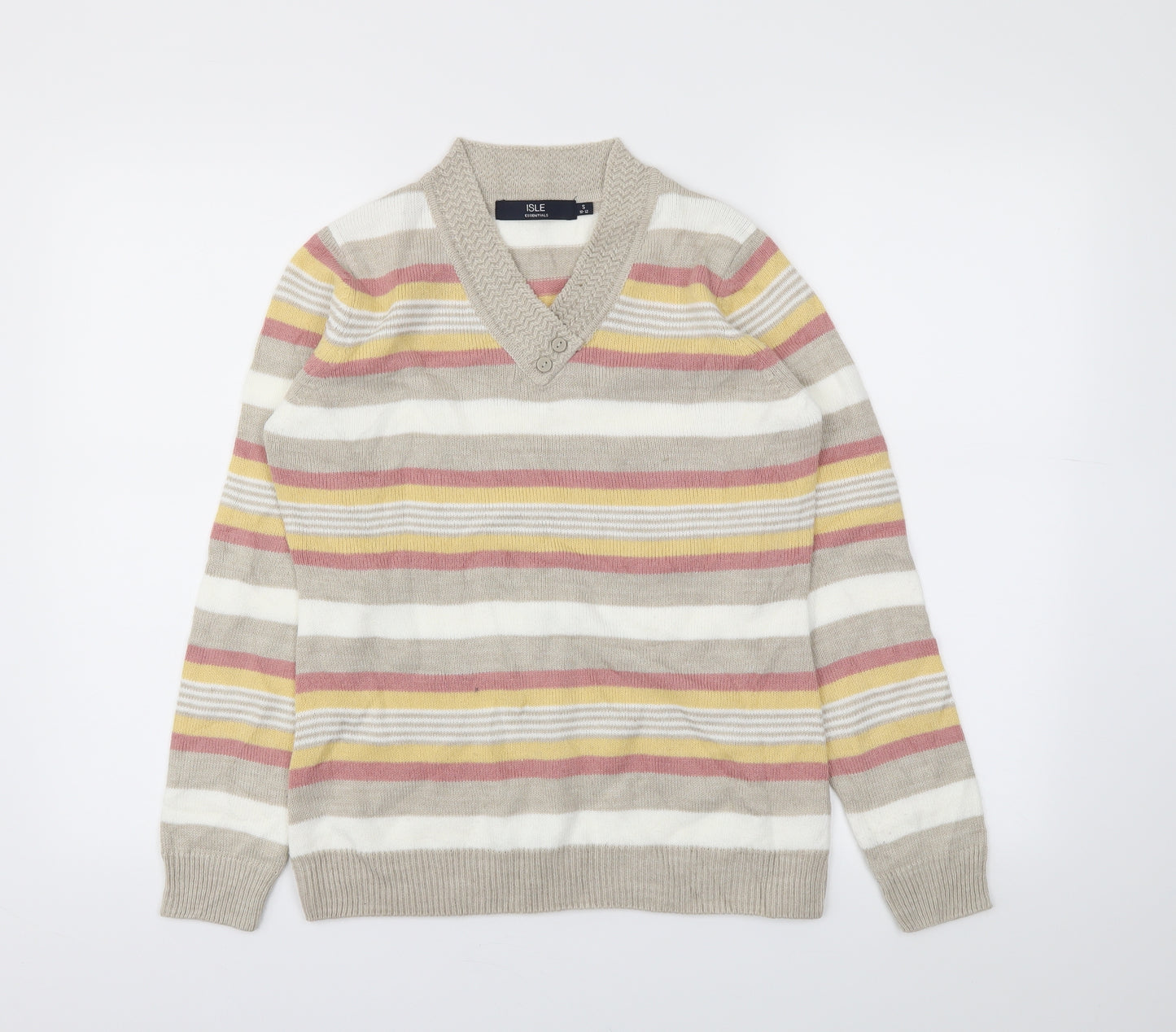 Isle Essentials Womens Multicoloured Striped  Basic T-Shirt Size S