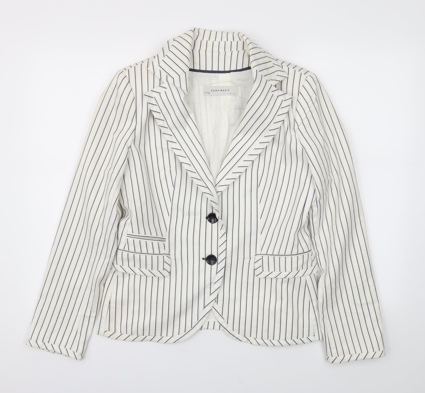 Zara Womens White Striped  Jacket Blazer Size L