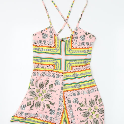 Boohoo Womens Pink Batik  Romper One-Piece Size 12