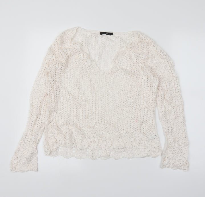 Linea Womens White Pullover Jumper Size L