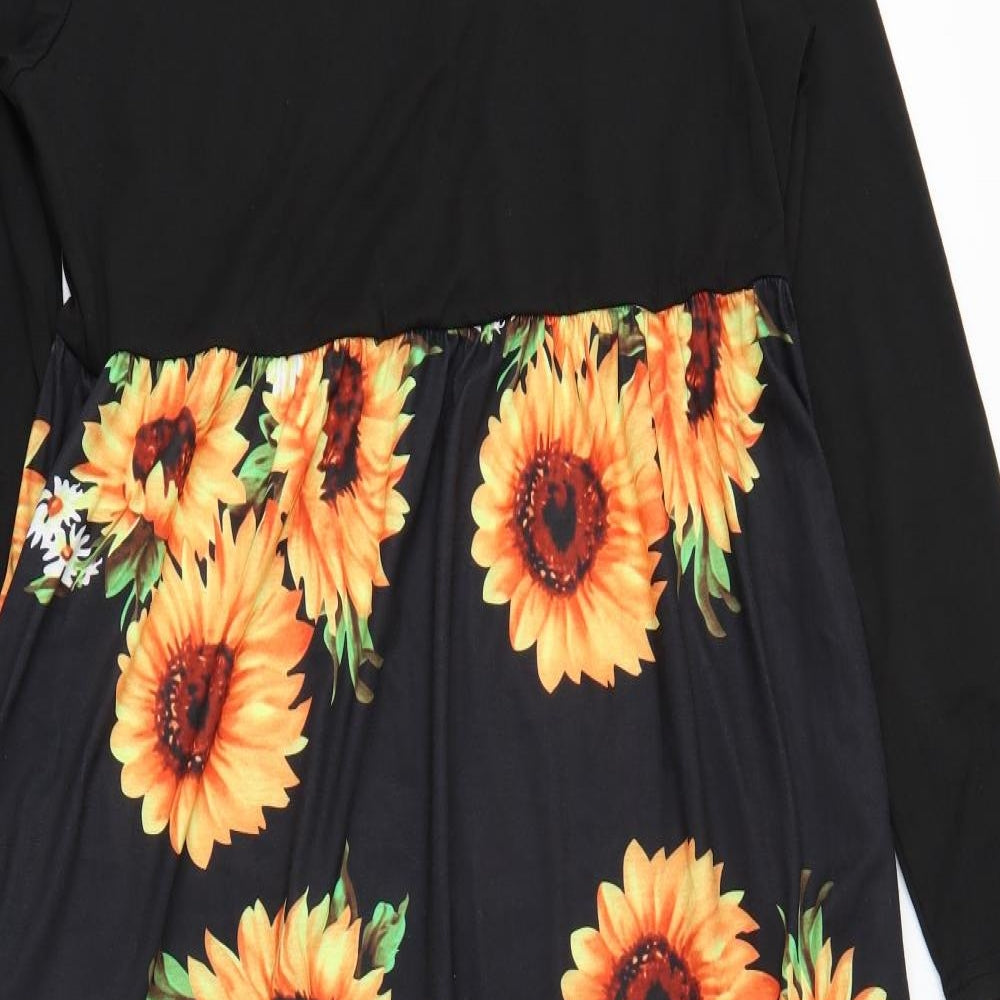Kidsform Womens Black Floral  Maxi  Size 2XL