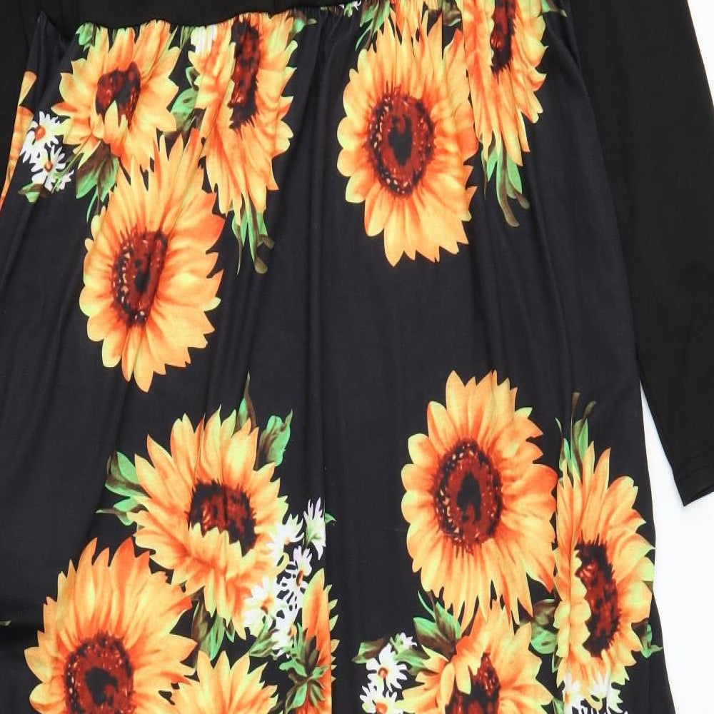 Kidsform Womens Black Floral  Maxi  Size 2XL