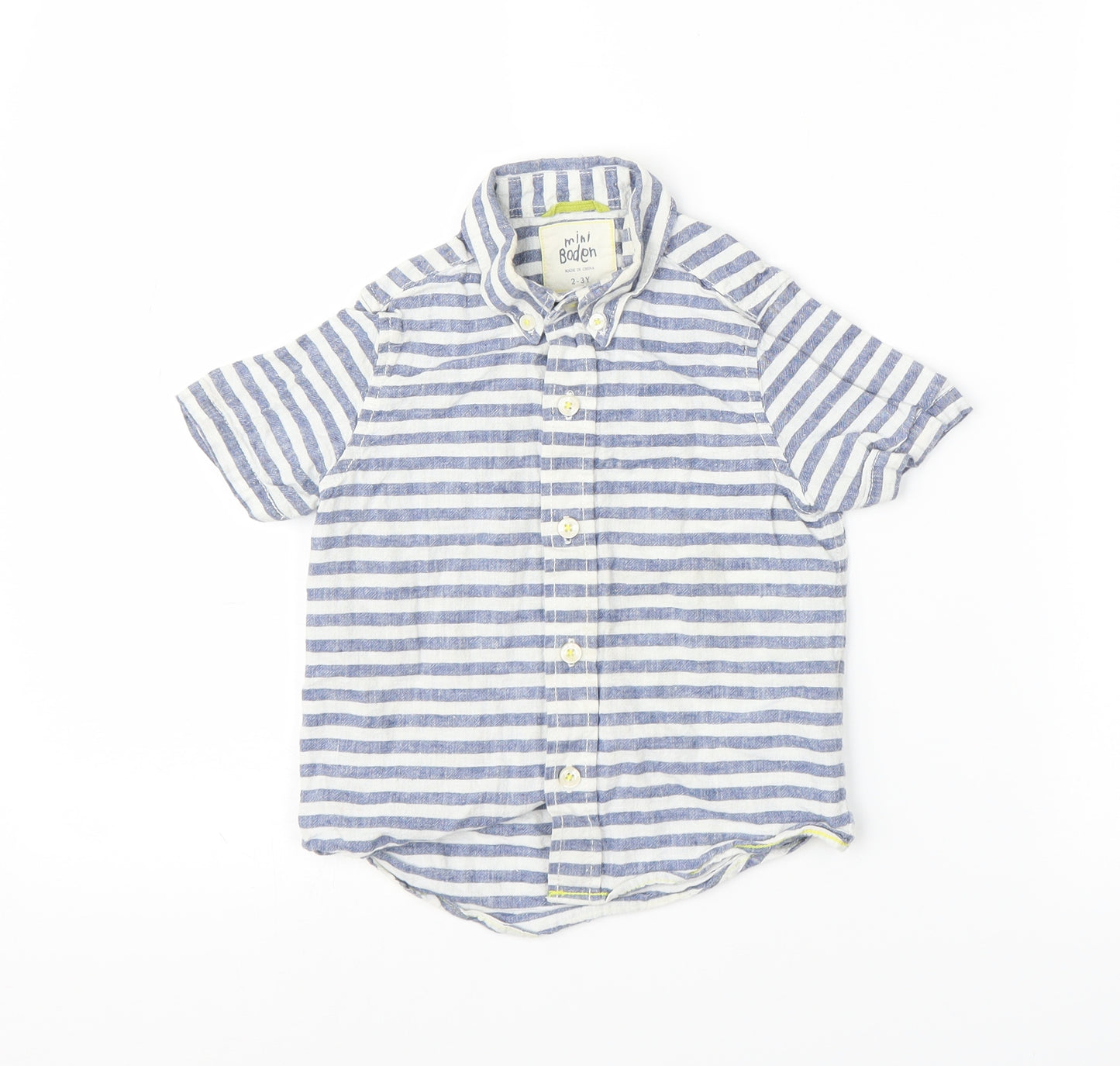Mini Boden Boys Blue Striped  Basic Button-Up Size 2-3 Years
