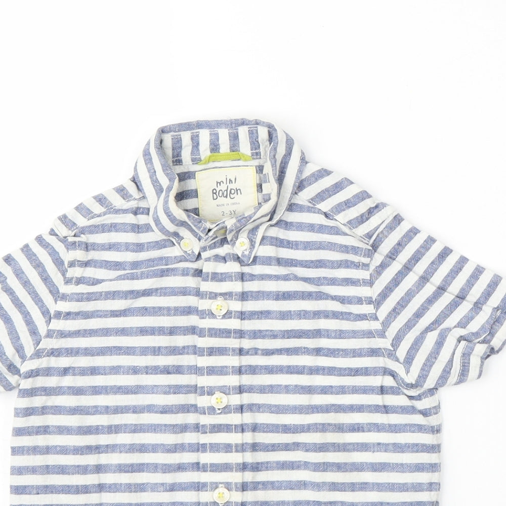 Mini Boden Boys Blue Striped  Basic Button-Up Size 2-3 Years