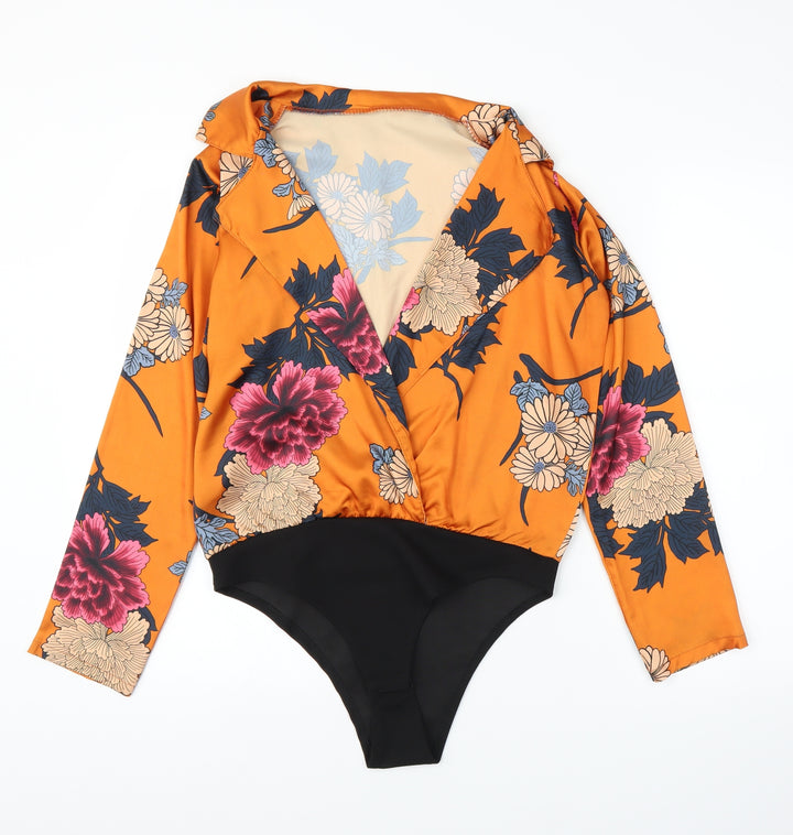 Preworn Womens Orange Floral Leotard One-Piece Size M