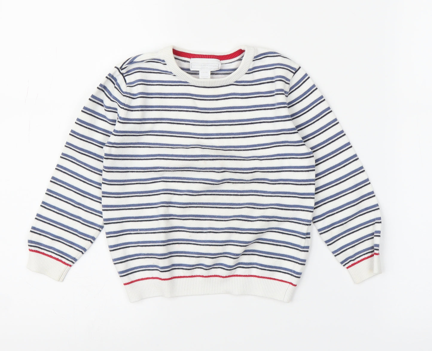 Little White Company Boys White Striped  Pullover Jumper Size 2-3 Years
